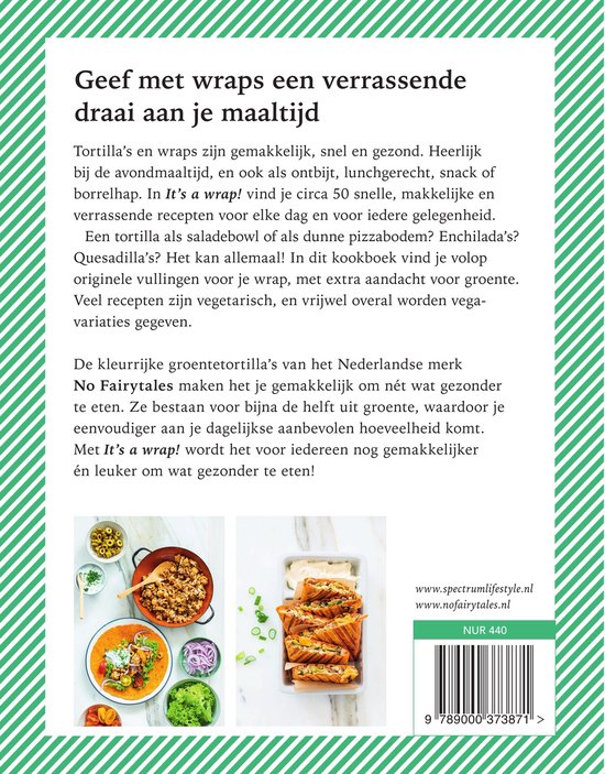 Boekomslag 'It's a wrap!' met tekst en afbeeldingen van wraps.