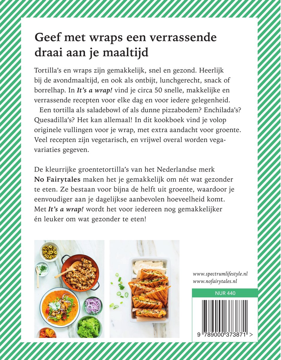 Boekomslag 'It's a wrap!' met tekst en afbeeldingen van wraps.