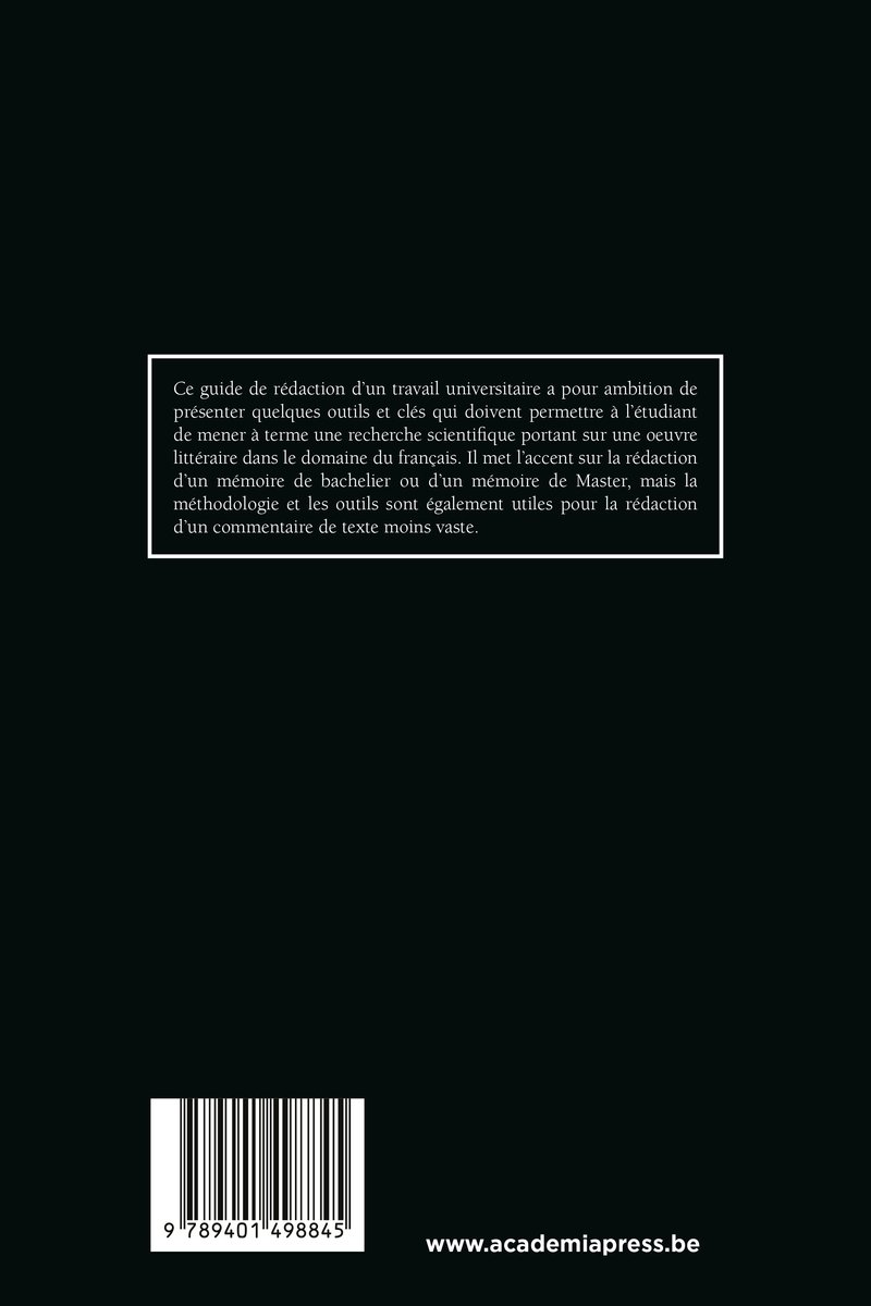 Le travail universitaire en litterature française - back cover