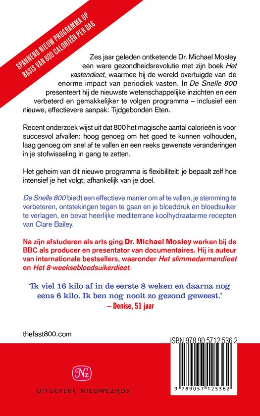 Boekomslag van 'De snelle 800' met tekst over het programma en citaten.