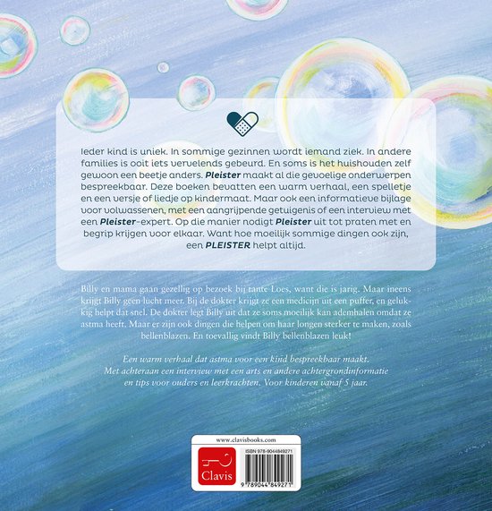 Achterkant boek: tekst over astma bij kinderen, auteurs, titel en ISBN.