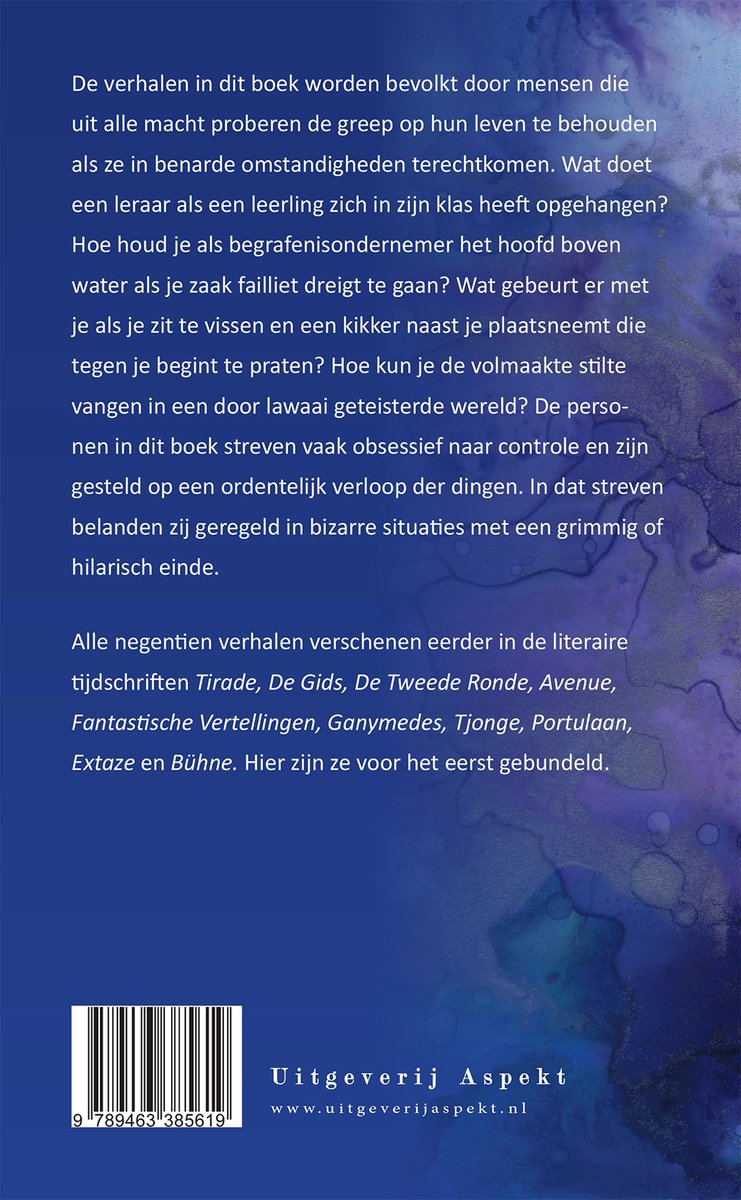 Achterkant van het boek "De Stilte Verzamelaar" met tekst en ISBN-barcode.