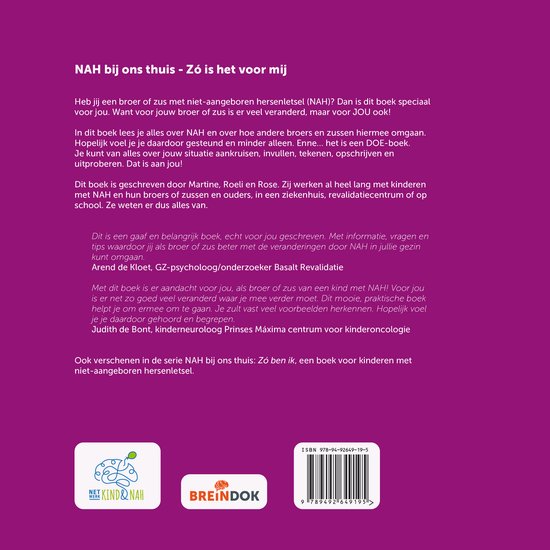 Boekomslag met de titel "NAH bij ons thuis - Zó is het voor mij", met uitleg over het boek.