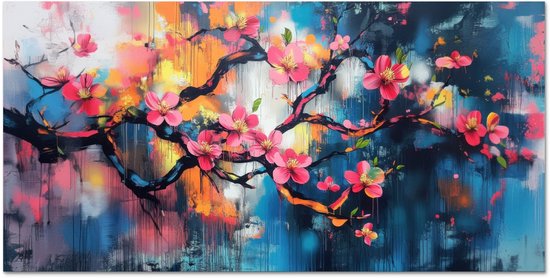 Spatscherm keuken 90x45 cm - Kookplaat achterwand Bloemen - Tak - Artistiek - Roze - Muurbeschermer - Spatwand fornuis - Hoogwaardig aluminium