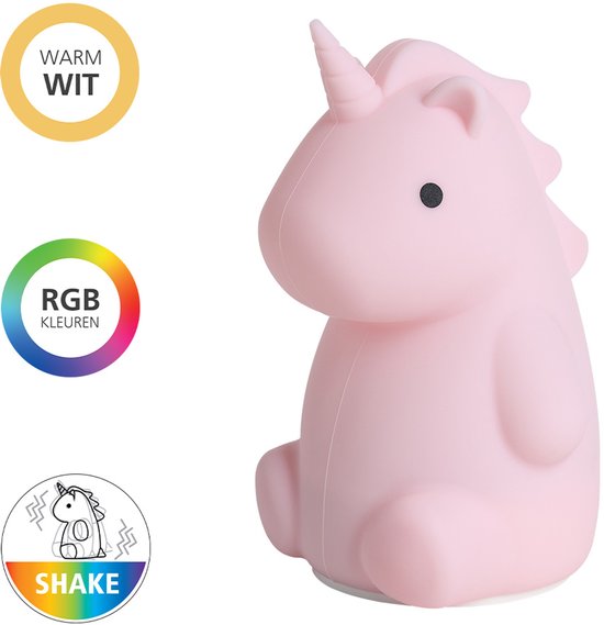 EGLO Castellino Eenhoorn Nachtlampje Kinderen & Baby - Draadloos - 15.5 cm - Roze - RGB & Wit Licht - Oplaadbaar - Touch bediening