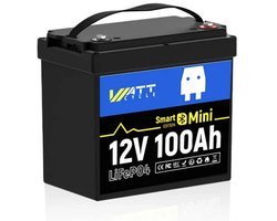 WattCycle 12V 100Ah Mini LiFePO4 Lithium IJzer Fosfaat Batterij, Draagbaar Laadstation met Bluetooth,1280Wh, 4S4P, Mobiel vermogen,Geschikt voor buitendouches, kajaks, noodstroomvoorziening voor auto's, drones, horloges, apparaten voor live streaming