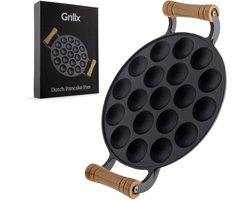 foto van GrillX Poffertjespan met Houten Handvaten - 19 Poffertjes Gemakkelijk te verplaatsen - Poffertjesmaker - Poffertjespan inductie