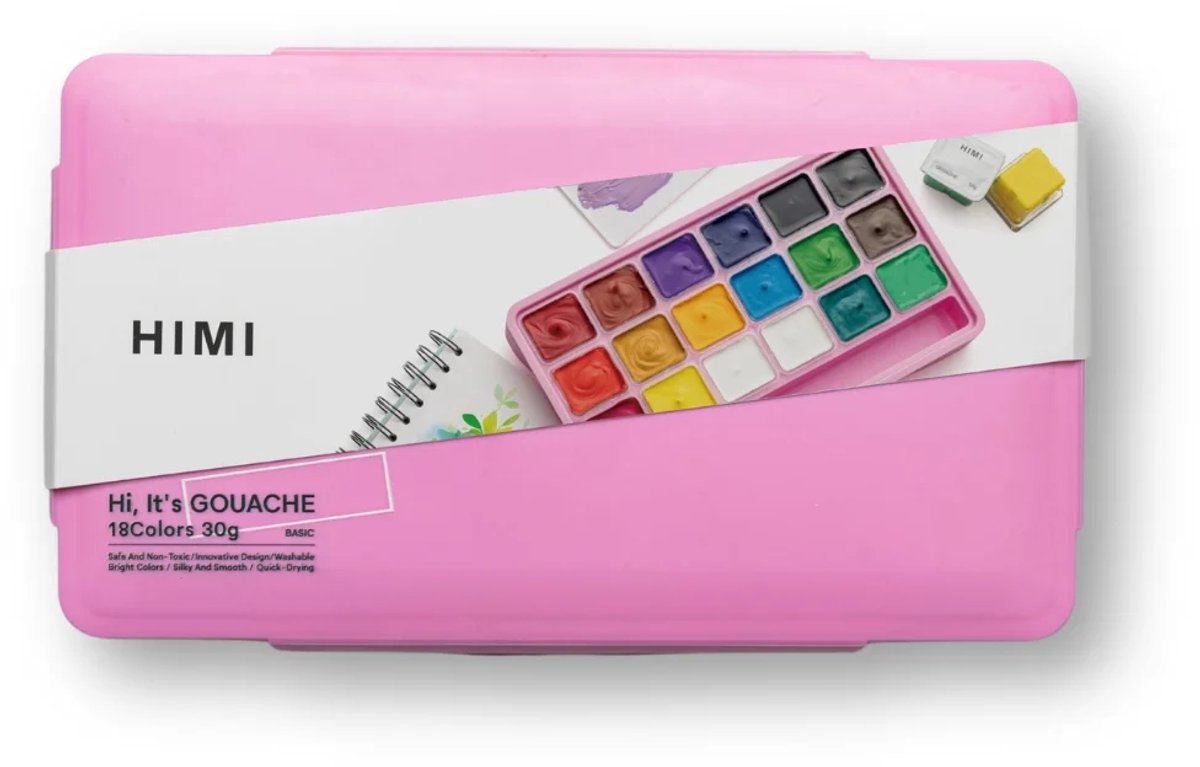 HIMI - Gouache - set van 18 kleuren - 30gr - 3 penselen - Roze — afbeelding 9