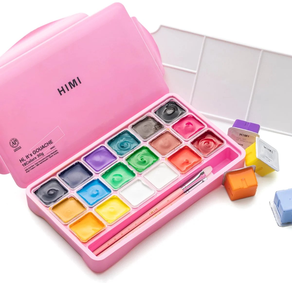 HIMI - Gouache - set van 18 kleuren - 30gr - 3 penselen - Roze — afbeelding 2