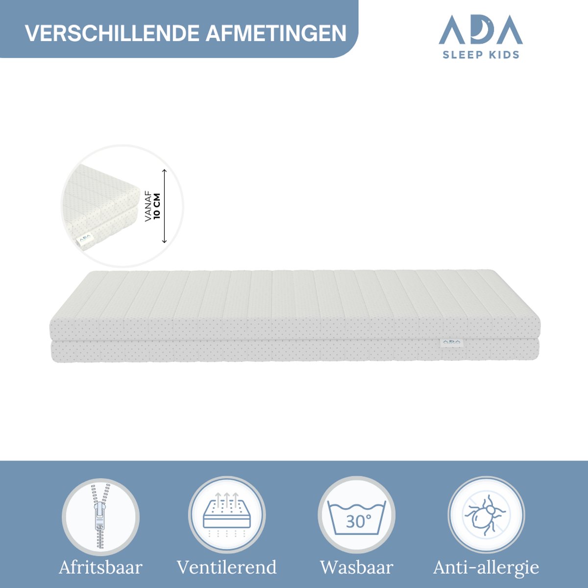 Ada Sleep Kids Baby matras 70x160 cm - 14 dik - Ledikant - Koudschuim - Ventilerend - Wasbare hoes - Hypoallergeen - CertiPUR® en Okoetex gecertificeerd – foto 3