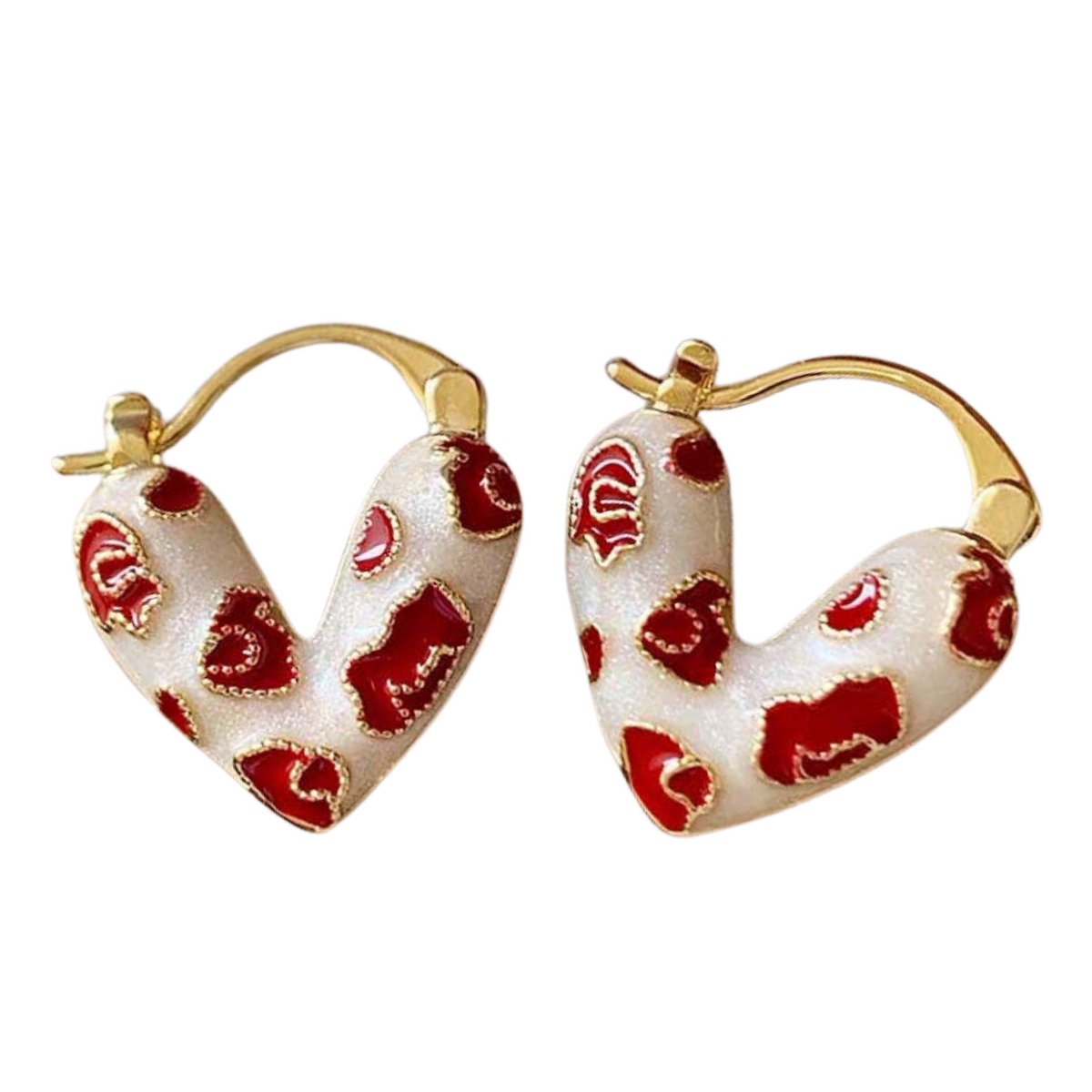 Innerlight® Ruby Romance Hoops - Druipende Olie Hart Dangle Oorhangers wit/rood - Oorbellen dames - 18K Goud Vergulde Huggie Hoop Oorbellen - Dames oorbellen