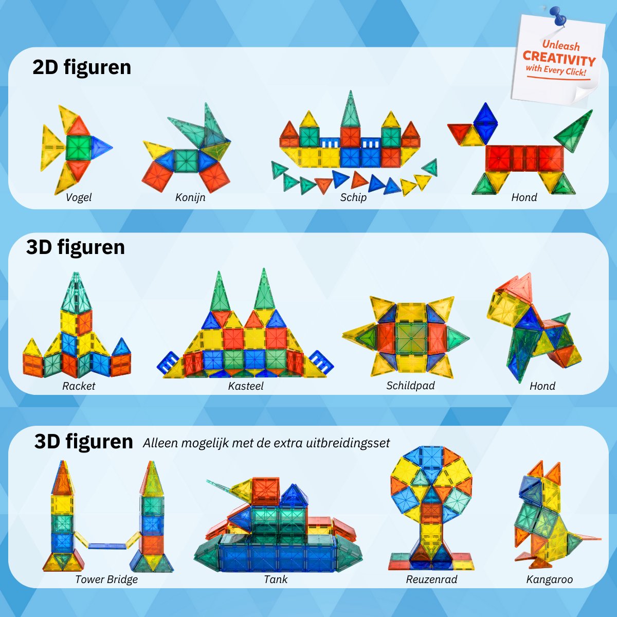 MagniClicks Magnetic Tiles 35 stuks - Magnetisch Speelgoed - Montessori - Magnetische Tegels - Bouwblokken — afbeelding 6