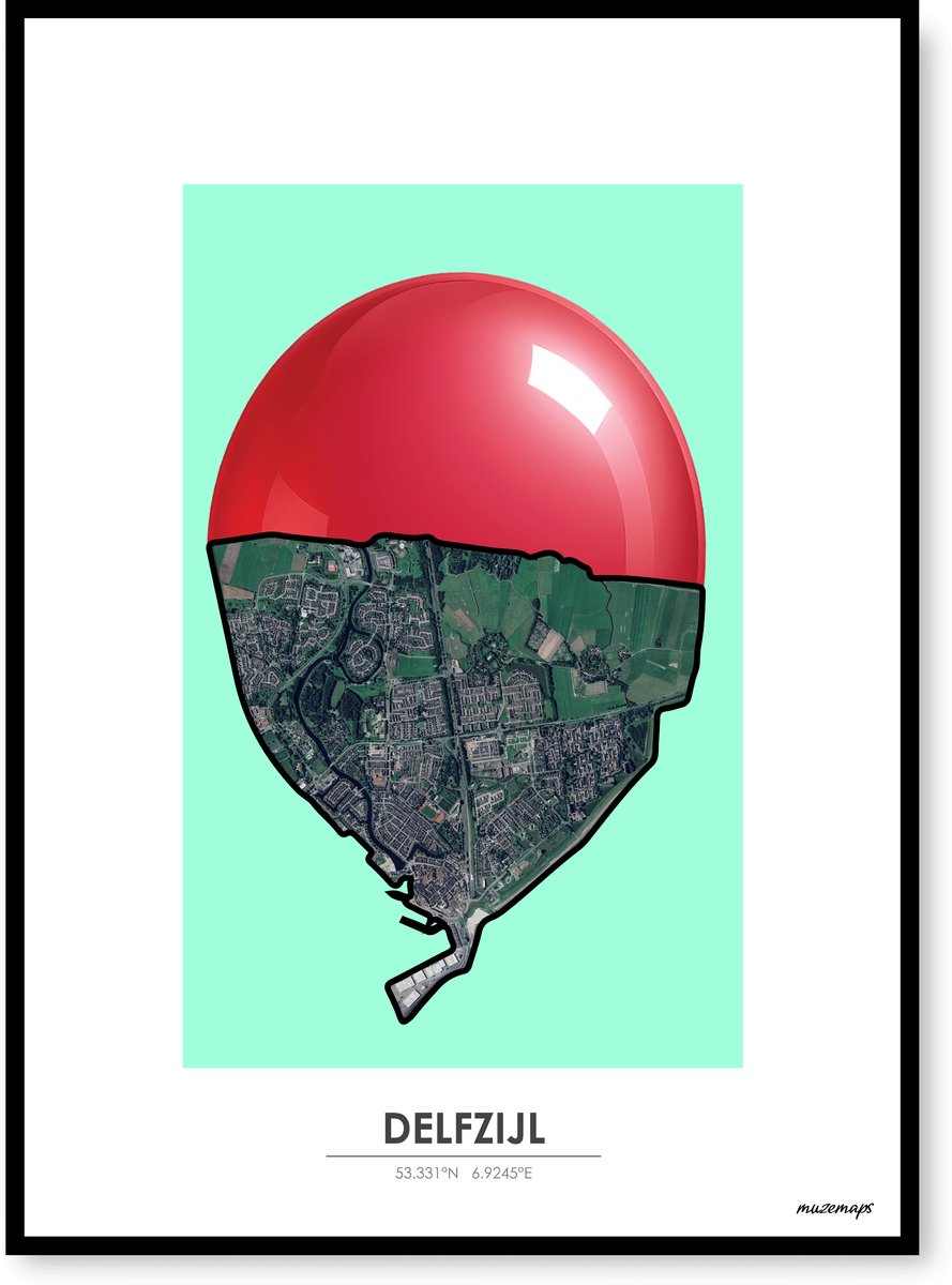 Poster Delfzijl - Handgemaakte stadskaart - Pop-Art Design - B2 (50 x 70 cm) - MuzeMaps