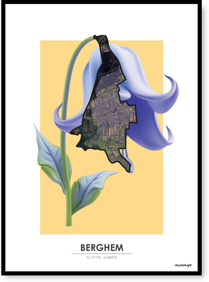 Poster Berghem - Handgemaakte stadskaart - Pop-Art Design - B2 (50 x 70 cm) - MuzeMaps