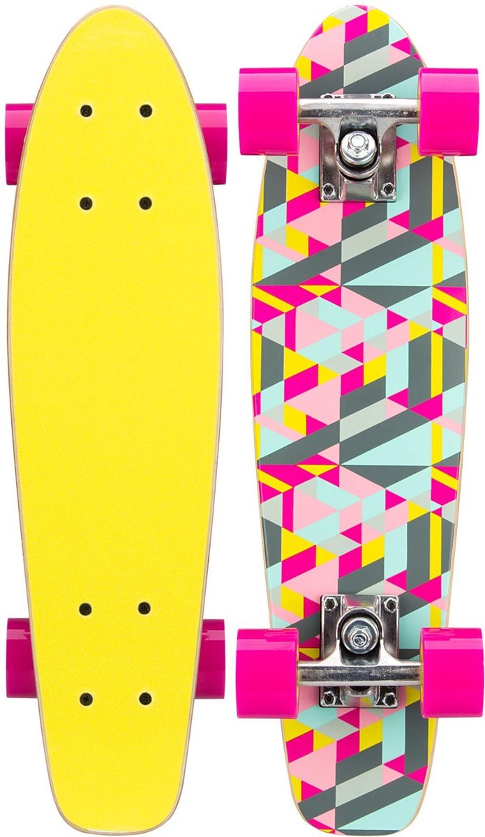 Nijdam Skateboard 22.5″ Hout Free Flip Board Fluorgeel/Magenta