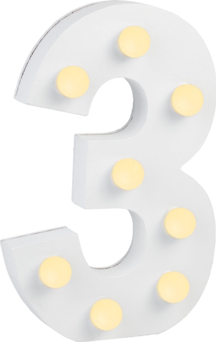 Paper dreams Verlichting | LED Letter | Cijfer 3 | Afmeting: 16x11cm Wit