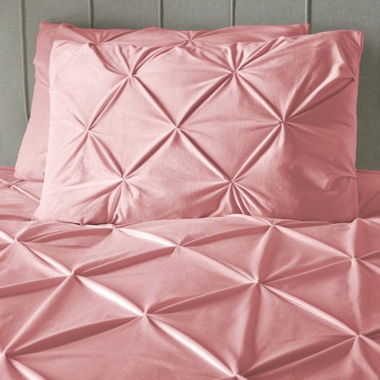 Sleeptime Velvet Pintuck Dekbedovertrek - Lits-Jumeaux - 240X200/260 + 2 x kussenslopen 60x70 - Roze van Merkloos — afbeelding 4