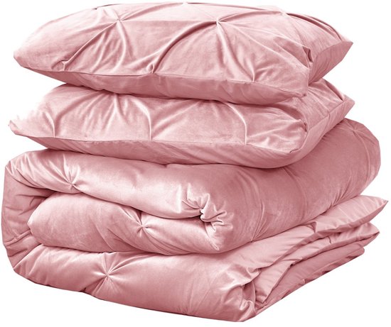 Sleeptime Velvet Pintuck Dekbedovertrek - Lits-Jumeaux - 240X200/260 + 2 x kussenslopen 60x70 - Roze van Merkloos — afbeelding 2