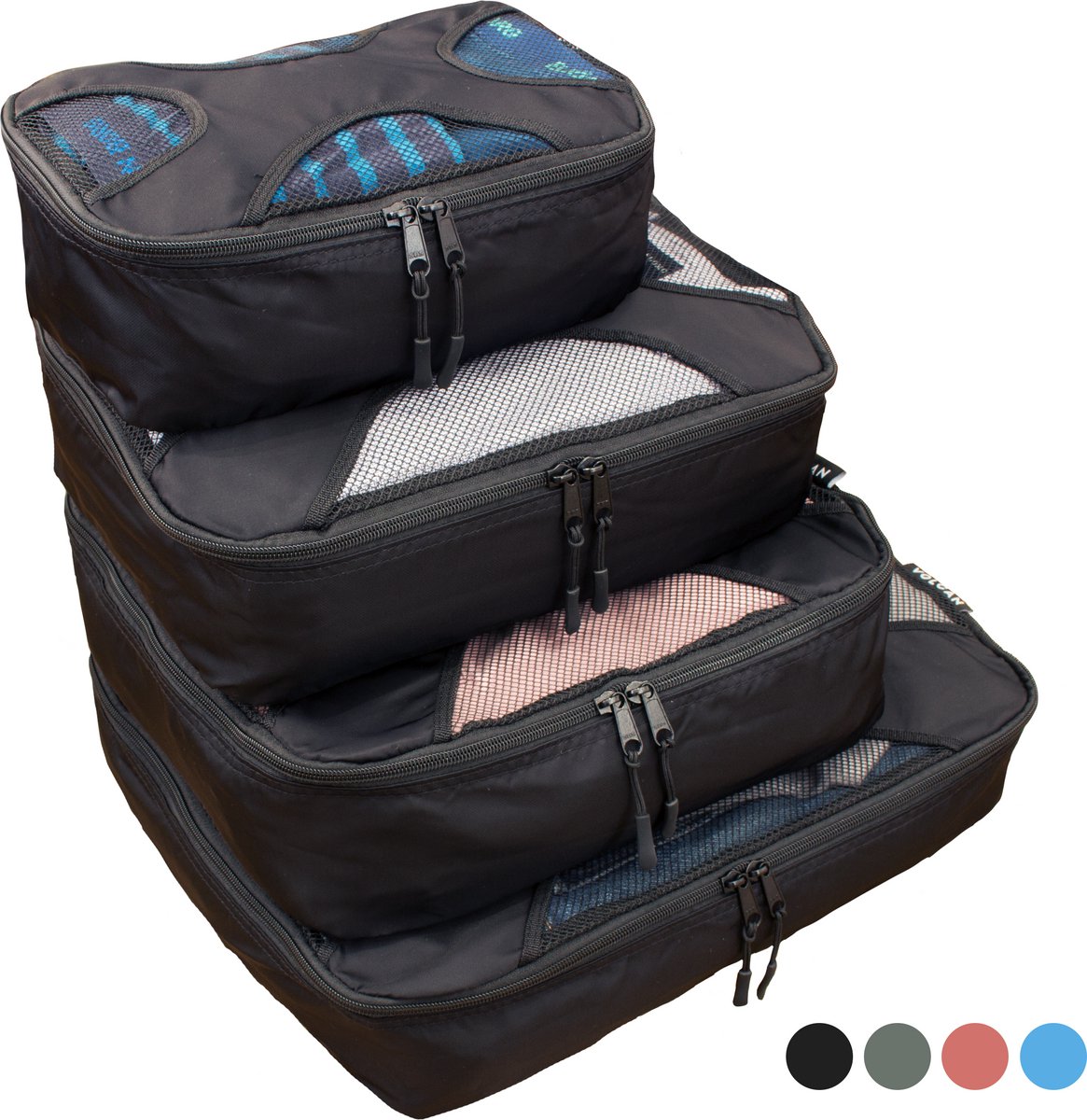 Volcan Packing Cubes - Koffer Organizer Set - 4 Delige Set - Voor Koffer en Backpack - Zwart