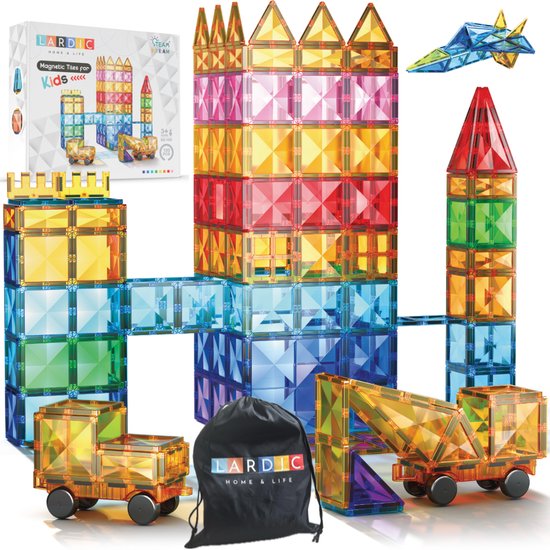 Lardic - Magnetisch Speelgoed - Magnetic Tiles - 100 Stuks - Bouwspeelgoed - Bouwblokken - Magneten Speelgoed - Magnetische Tegels - Magna - Bouwstenen - Montessori Speelgoed - Educatief Constructie Speelgoed