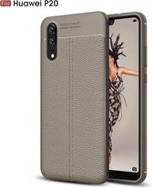 Huawei P20 hoesje, gel case leder look, grijs | GSM Hoesje / Telefoonhoesje Geschikt Voor: Huawei P20