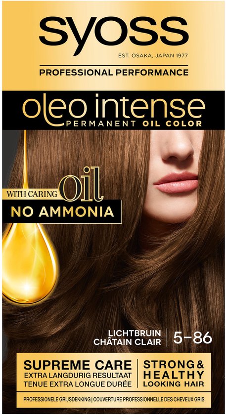Foto: Syoss oleo intense 5 86 haarverf permanente haarkleuring lichtbruin langdurige kleur professionele grijsdekking zonder ammoniak 1 stuk