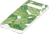 Samsung Galaxy S10 Plus (S10+) hoesje, gel case doorzichtig met print, groene blaadjes | GSM Hoesje / Telefoonhoesje Geschikt Voor: Samsung Galaxy S10 Plus (S10+)