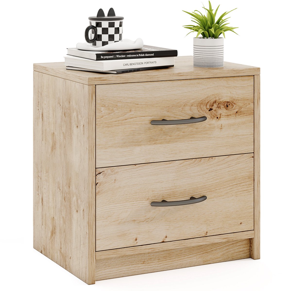 Costway Nachtkastje met 2 laden, kleine bijzettafel, nachtkastje, banktafel, nachtkastje, nachtkastje voor slaapkamer, woonkamer, 38,5 x 28 x 39 cm (eiken)
