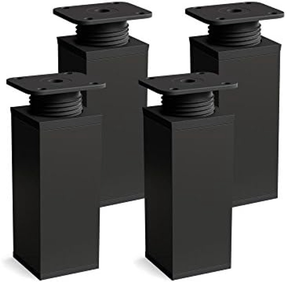 Set van 4 Verstelbare Meubelpoten - Vierkant Profiel 40x40 mm - Zwart Mat - Hoogte 60 mm (+20 mm) - Inclusief Hoogwaardige Houtschroeven