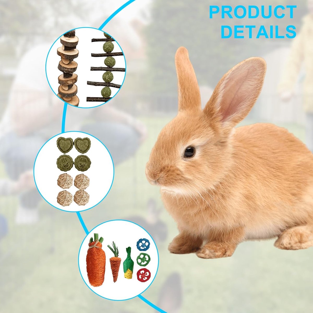 Famanu - 16 Stuks Konijnenspeelgoed, kauwspeelgoed, hazenaccessoires met appelstokjes Timothy hooisticks, kleine dieren, molar tandverzorging voor hamsters, cavia's, papegaai