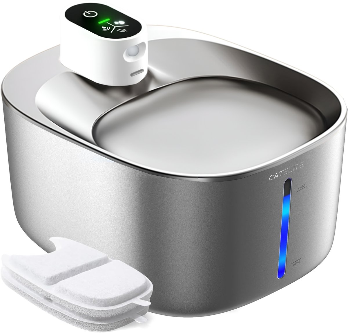 CatElite® - Premium Drinkfontein Kat | Stream - Draadloos - Waterdispenser met Sensor en Accu - Incl. 2 Filters - 4L Waterfontein Kat - Kattenfontein - Fluisterstil - Volledig RVS
