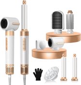 LYNEX Airstyler - Krultang 7 in 1 - Multistyler - Föhnborstel - 7 in 1 multi styler- Airstyler - 2026 model - Stijltang - Hairwrap - Haardroger met Borstel - Wit/Goud met handshonen