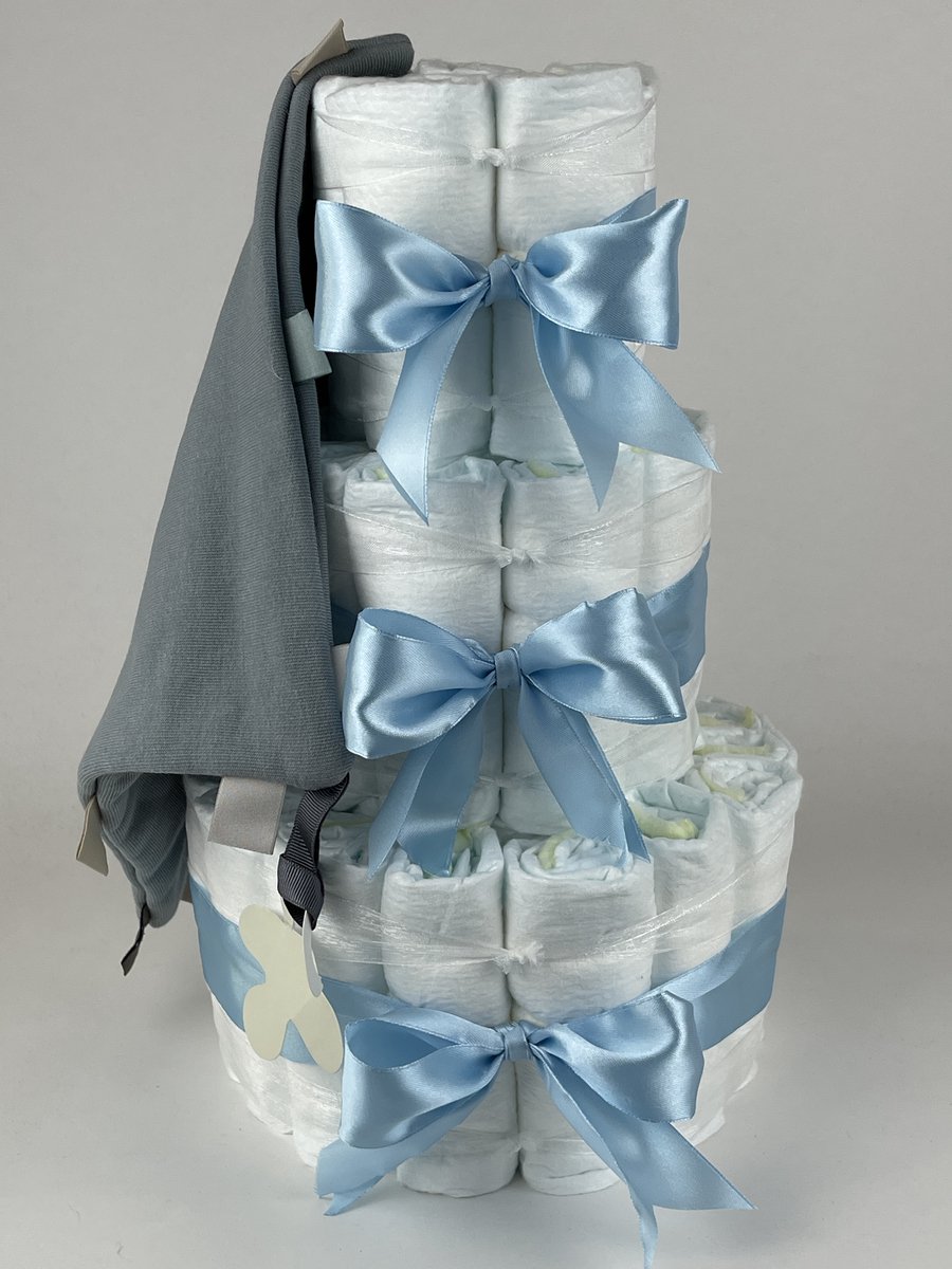 Chouette-Chouette | Luiertaart Jongen | Kraamcadeau | Geboorte Jongen | Babyshower | Knuffeldoek Labels Grey-Blue - Blauw 8721073403537