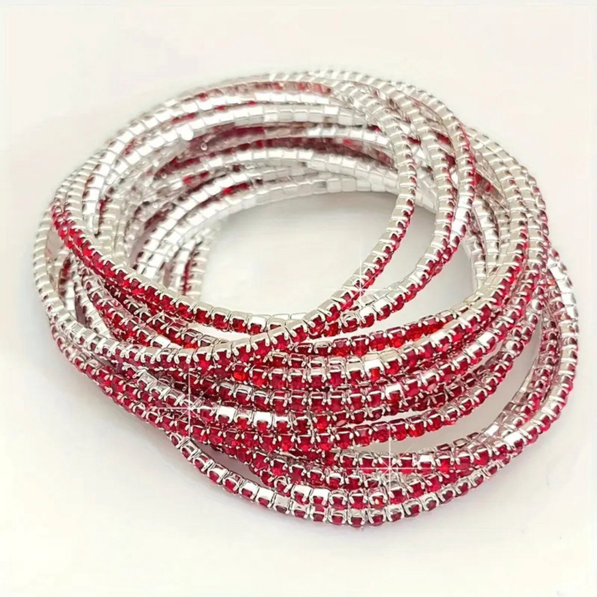 Bovista Armband - Staal - Nep Zilver - Dames - 5 St - Zilver/Rood