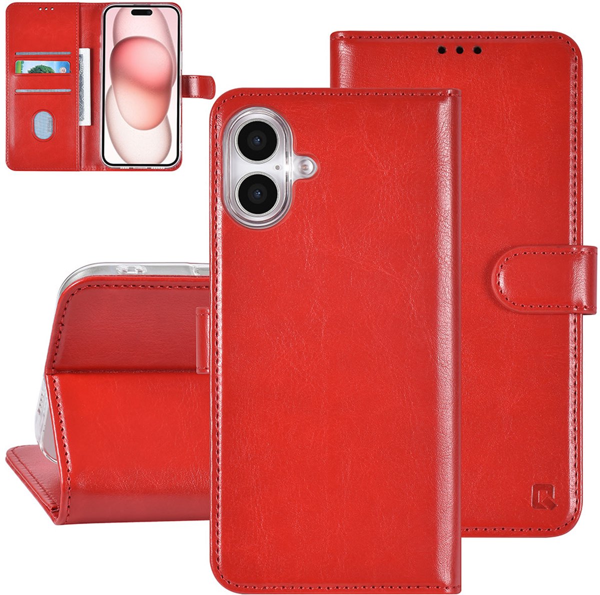 TUNIQ telefoonhoesje voor Apple iPhone 16 Plus - Boekmodel met pasjeshouder - Magneetsluiting - Rood