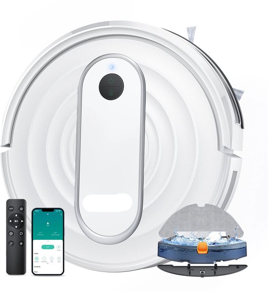 Foto: Robotstofzuiger stofzuiger dweilrobot vacuum cleaner robotstofzuiger met dweilfunctie dweilsysteem 4500pa zuigkracht slimme app bediening geplande navigatie tapijt en vloerreiniging