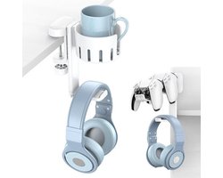 StayPowered Headset & Controller Houder - Perfect voor gaming setups - 3-in-1 design voor headset en controllers - Vervangbare bekerhouder - Krasbestendig - 360° Draaibaar - Eenvoudig te bevestigen - Wit - Levering Sneller dan Aangegeven!