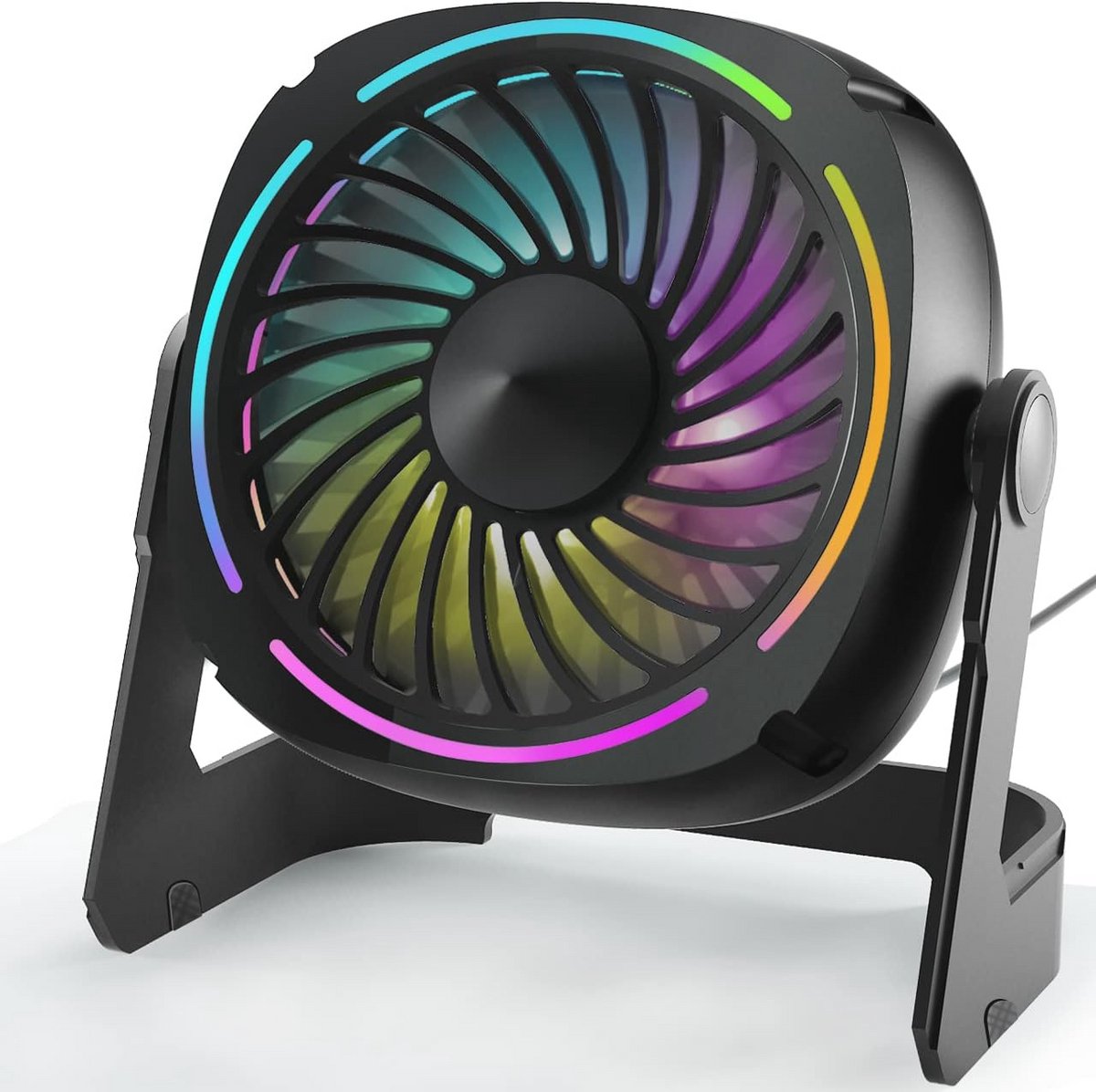 Kleine Draagbare USB Bureauventilator met LED Verlichting en 3 Luchtstroomsnelheden