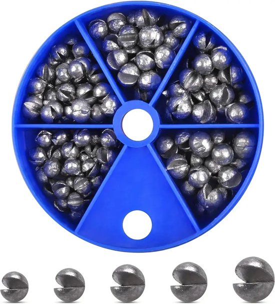 Visloodjes - lood - hagelloodjes- - 205 stuks - hengelsport - doosje vislood - knijplood