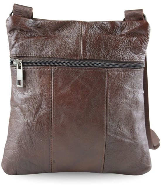 LEABAGS Lederen kleine schoudertas voor heren, messenger bag met schouderriem, heren reistas, Vintage roodbruin 2, Small