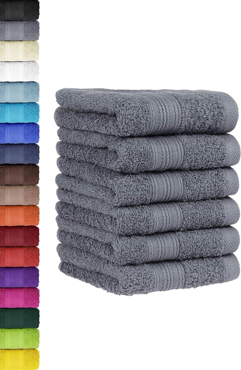 Famanu - Set van 6 handdoekenset voor gasten, handdoeken met ophanglus van zacht katoen, 30 x 50 cm, gastendoekjes voor de handreiniging, Öko-Tex Standard 100 gecertificeerd, antraciet