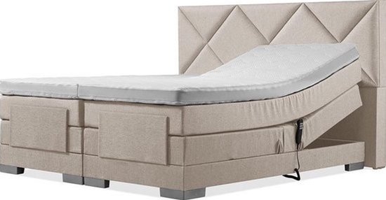 Sommier électrique Sweet Sleep - 160x200 - Incl. Tête de lit diamant - Beige avec plint