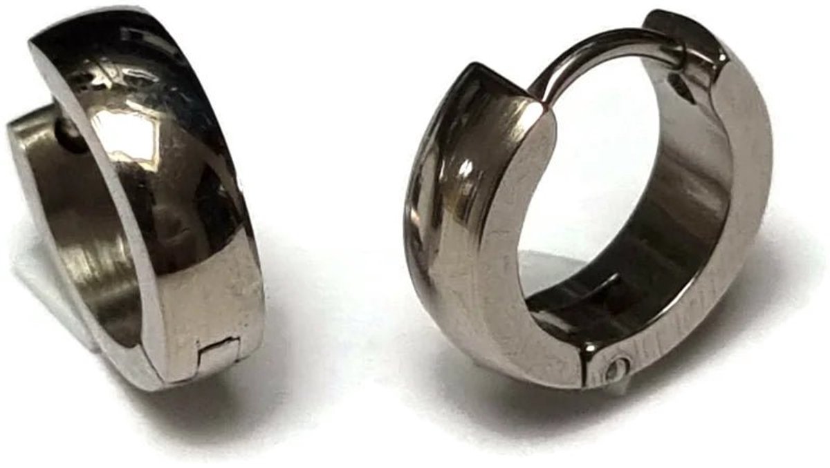 Aramat Jewels | Oorringen | Stalen Huggie Oorringen 14mm RVS Unisex | Hoekig-zirkonia-14x4mm | |7mm | Staal | Kinderen, Volwassenen | Verkleurd niet