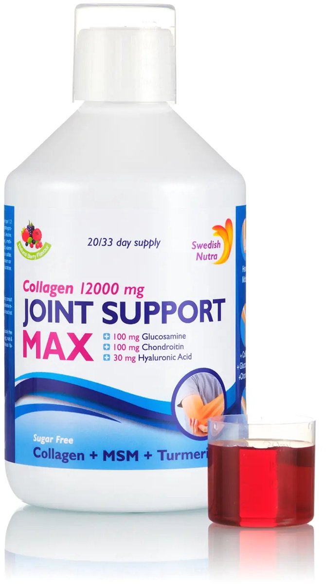 Joint Support Max – PurePeptide Gehydrolyseerd Collageen Type 1, 2 en 3 met 12.000 mg + Hyaluronzuur + Glucosamine + Chondroïtine + MSM + Kurkuma + Selenium-Tegen artrose en Reuma–Ontstekingsremmer gewrichten-Spier- en gewrichtsondersteuning- 500ml