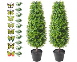 36 Inch Kunstmatige Buxus Vormboom, 2 Stuks, Kunstmatige Vormbomen met Extra Bladeren, Pot en Kleine Decoratie,Uv-Beschermde Set voor Binnen- en Buitendecoratie