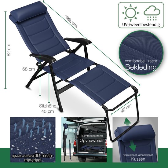 Chaise de camping pliable avec dossier long