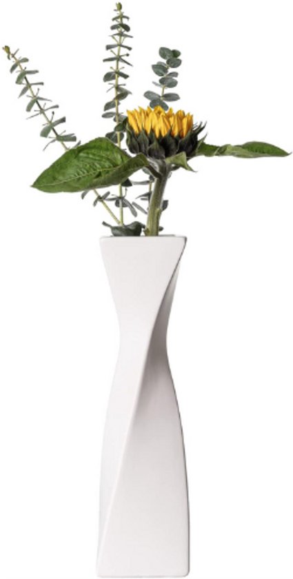 Witte keramische bloemenvaas met ontwerp van hennep touw voor in de woonkamer, kantoor