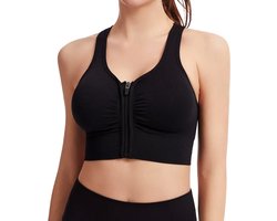 Sport BH Met Rits - BH met Voorsluiting - Push Up BH zonder beugel - Maat XL - Zwart - Extra comfortabele Sport BH - Sport bh dames - Shock absorber - Sport top - Magic bra - Comfort BH