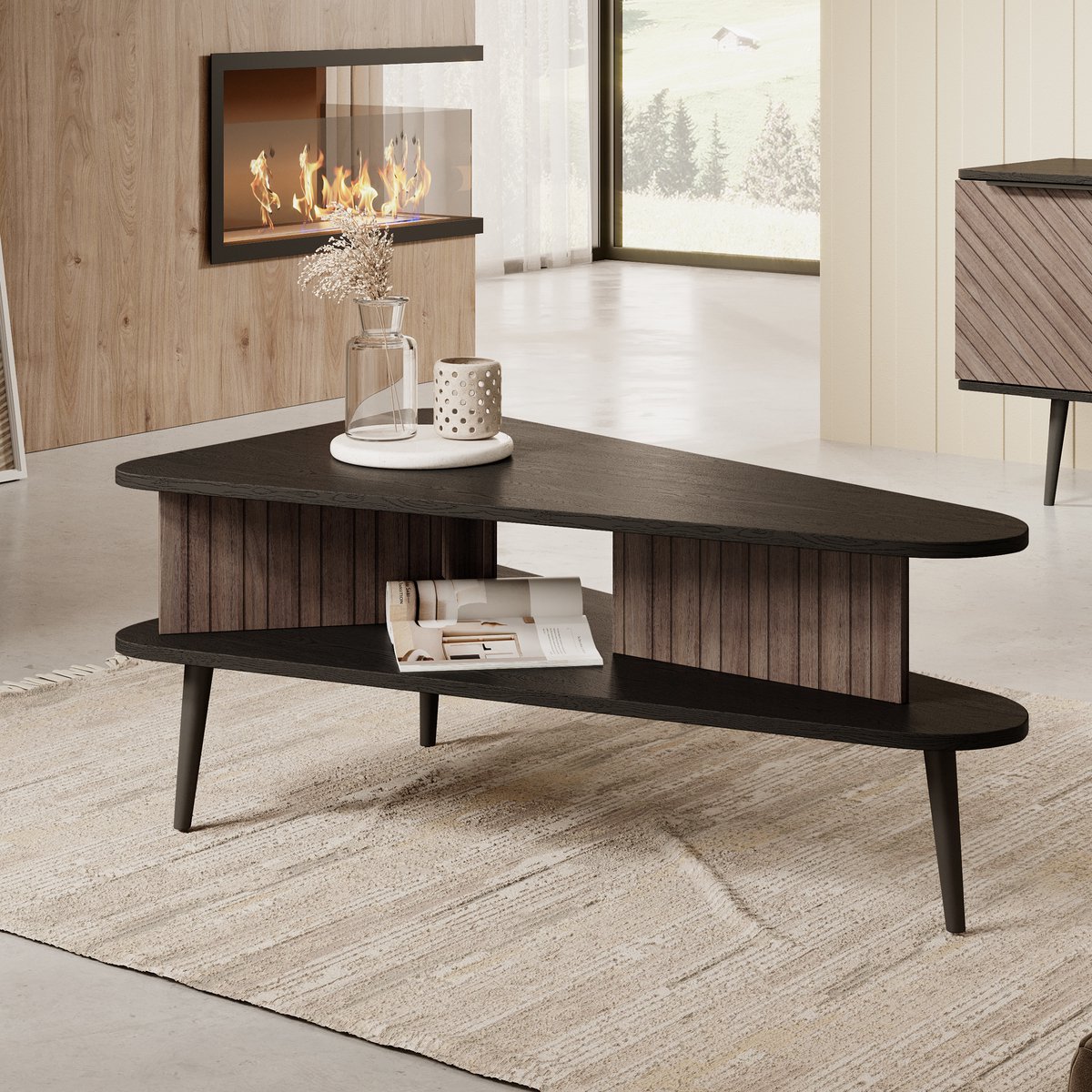 MEUBELLA Salontafel Pedro - Donker eiken - Zwart eiken - 100 cm Bruin|Zwart