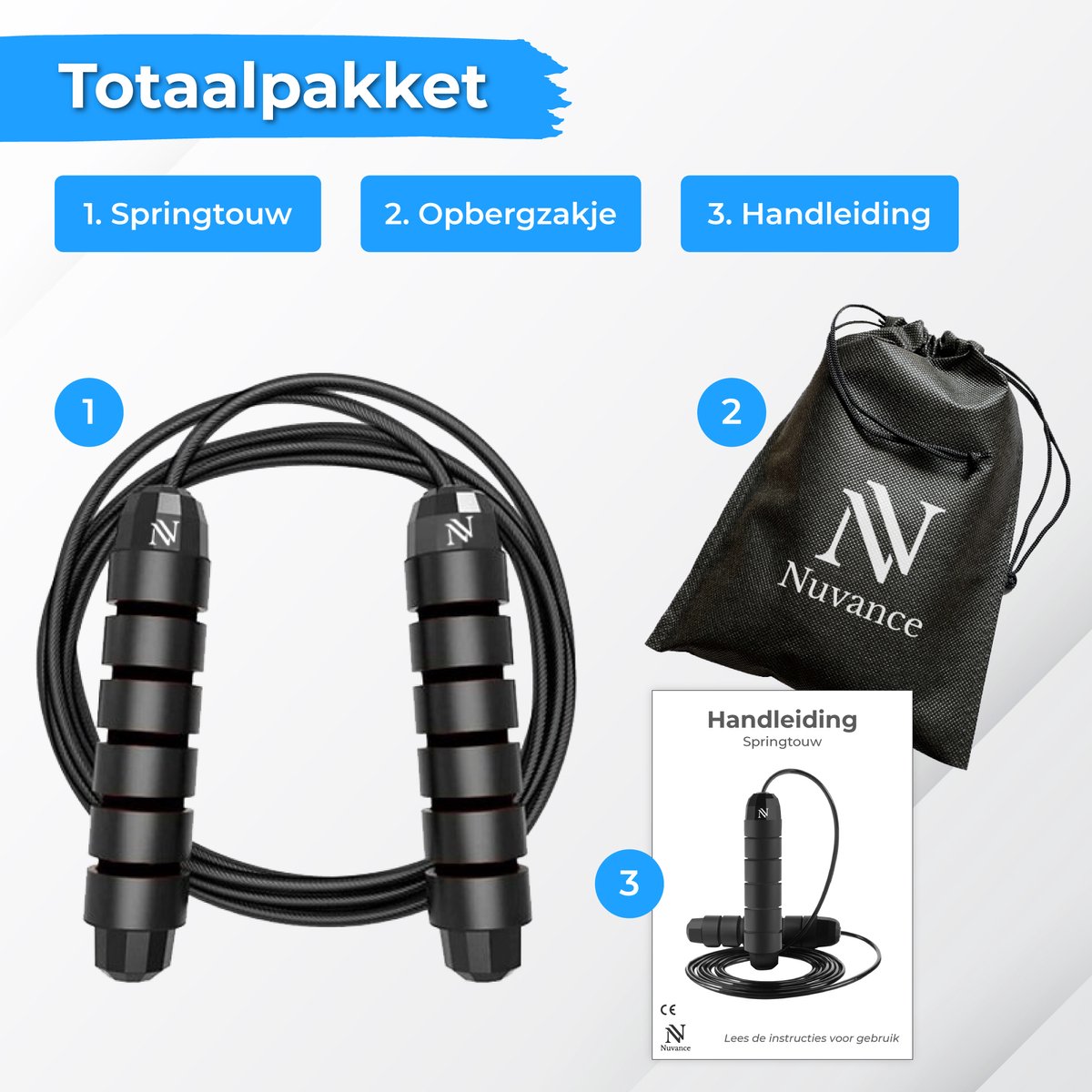 Nuvance Professioneel Sport Springtouw - Verstelbaar - Speedrope - Jump Rope - voor Volwassenen en Kinderen - Zwart — afbeelding 4